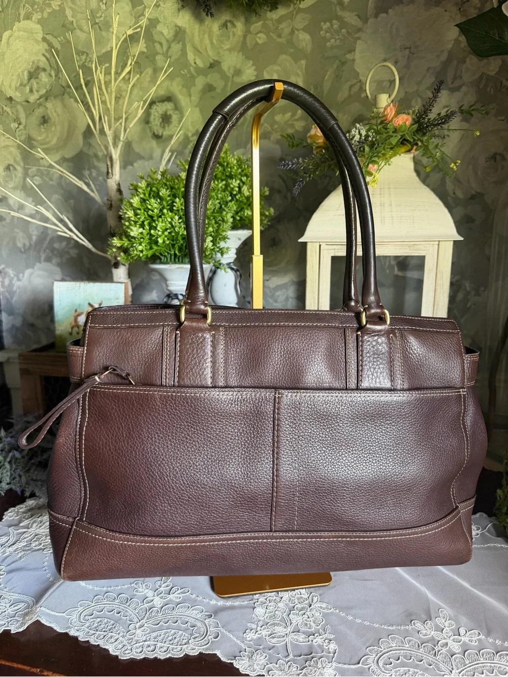 Y2K Coach Hampton Pebbled Brown Leather Carryall Tote Bag Purse 10215
